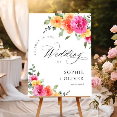 Elegant Watercolor Bright Flowers WELCOME Wedding Foam Board
