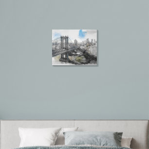 Elegant Watercolor Brooklyn Bridge Metal Print Acrylic Photo Tile