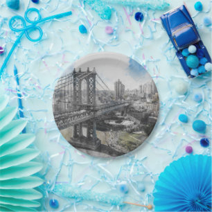Elegant Watercolor Brooklyn Bridge NYC Paper Plates