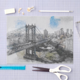 Elegant Watercolor Brooklyn Bridge NYC  Tissue Paper