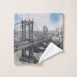 Elegant Watercolor Brooklyn Bridge NYC  Wash Cloth