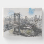 Elegant Watercolor Brooklyn Bridge NYC  Wooden Box Sign