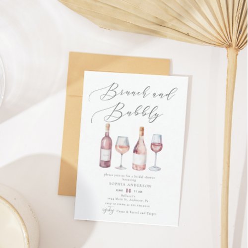 Elegant Watercolor Brunch  Bubbly Bridal Shower Invitation