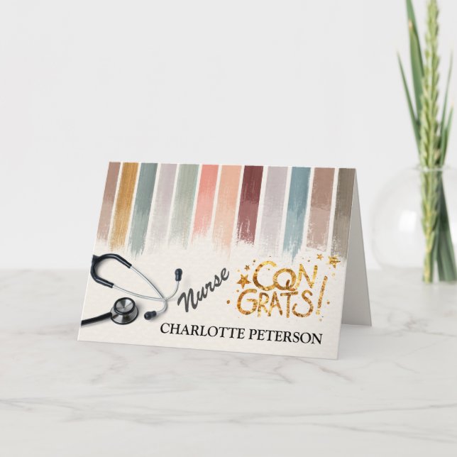 Elegant Watercolor Brush Stroke Nurse Graduation Card (Front)