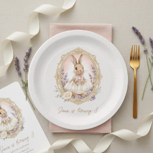 Elegant Watercolor Bunny Birthday Paper Plates