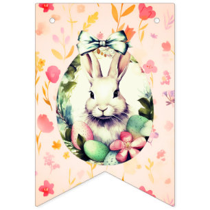 Elegant Watercolor Bunny Portrait & Floral Bunting Flags