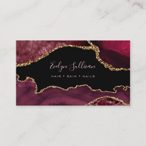 elegant watercolor burgundy agate on black business card