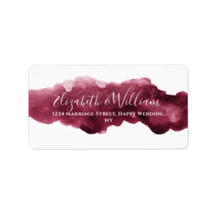 Elegant Watercolor Burgundy and Gold Wedding Label