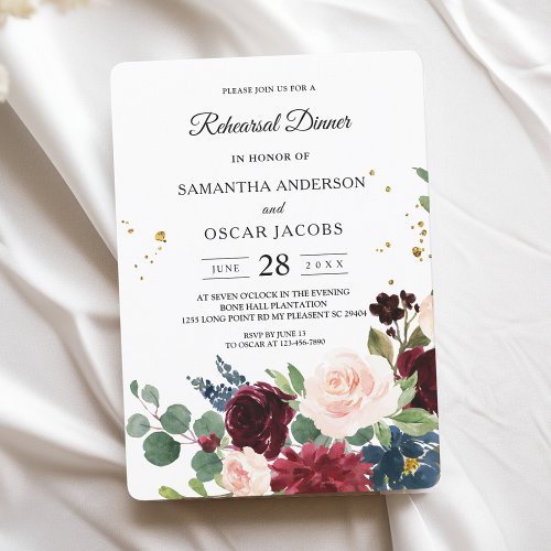 Elegant Watercolor Burgundy Blush  Gold Drops Invitation