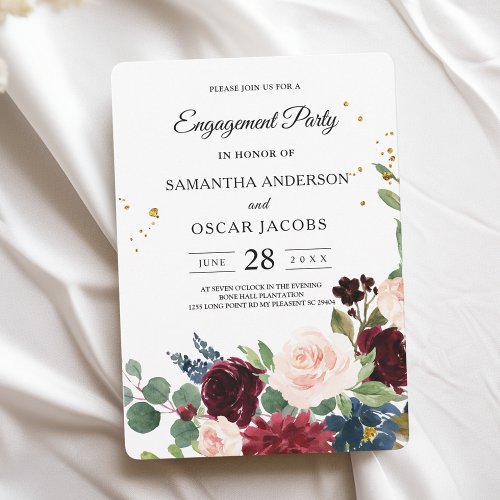 Elegant Watercolor Burgundy Blush  Gold Drops Invitation