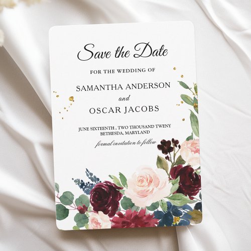 Elegant Watercolor Burgundy Blush  Gold Drops Save The Date