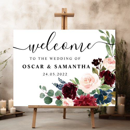 Elegant Watercolor Burgundy Blush  Gold Drops Sign