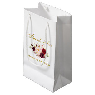 Elegant Watercolor Burgundy Floral Gold Thank You Small Gift Bag