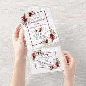 Elegant Watercolor Burgundy Floral Quinceanera  All In One Invitation (Tearaway)