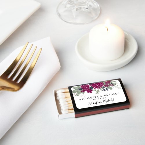 Elegant Watercolor Burgundy Florals Wedding Matchboxes