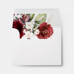 Elegant Watercolor Burgundy Gold Floral Wedding Envelope