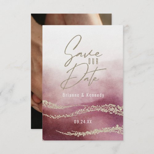 Elegant Watercolor Burgundy  Gold Save the Date