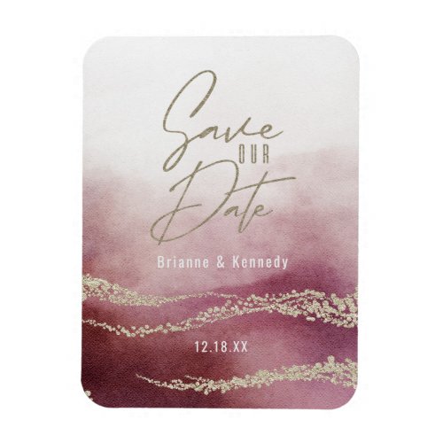 Elegant Watercolor Burgundy  Gold Save the Date Magnet