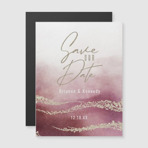 Elegant Watercolor Burgundy  Gold Save the Date Magnetic Invitation