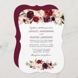 Elegant Watercolor Burgundy Pink Floral Wedding Invitation