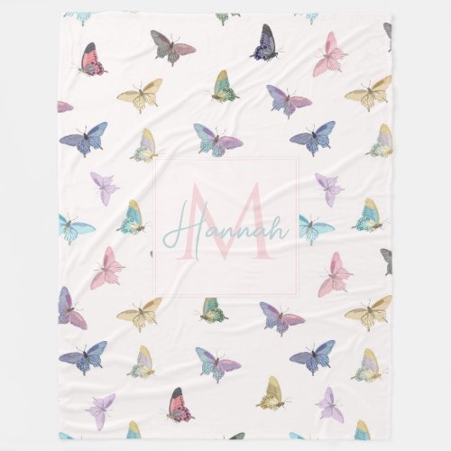 Elegant Watercolor Butterflies Beautiful Design Fleece Blanket