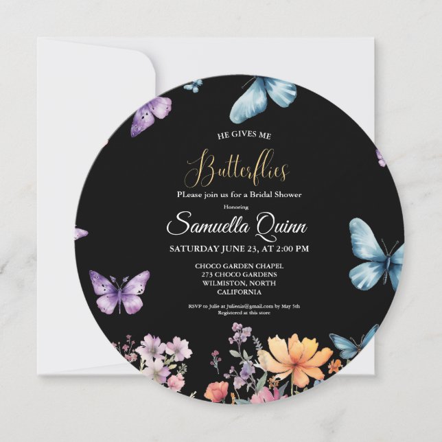 Elegant Watercolor Butterflies Bridal Shower Invitation (Front)