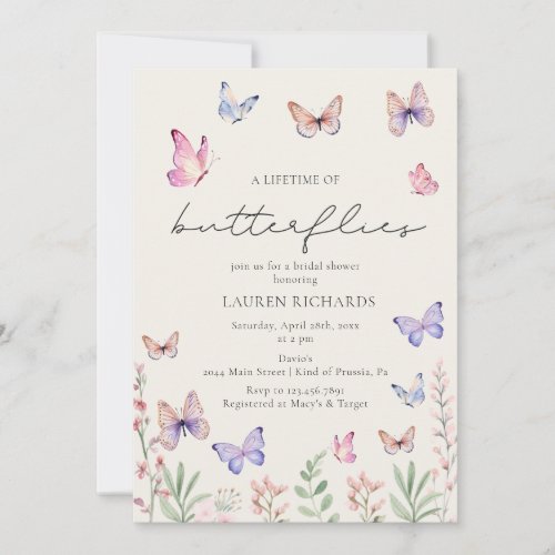Elegant Watercolor Butterflies Bridal Shower Invitation