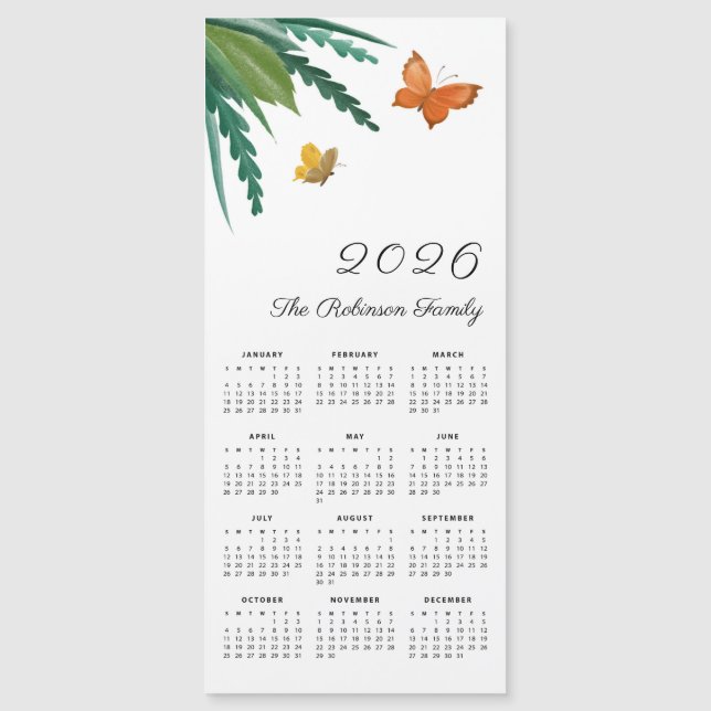 Elegant Watercolor Butterflies Cute Calendar 2026 (Front)