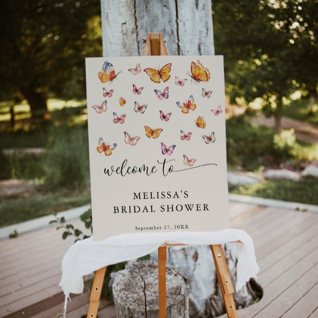 Elegant Watercolor Butterfly Bridal Shower Welcome Foam Board (Creator Uploaded)