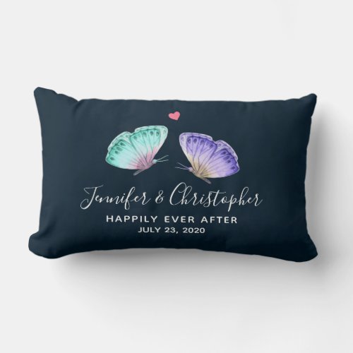 Elegant Watercolor Butterfly Duo Wedding Lumbar Pillow