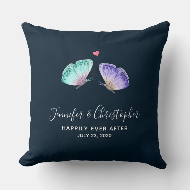 Elegant Watercolor Butterfly Duo Wedding Throw Pillow (Front)