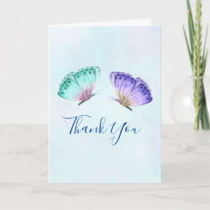 Elegant Watercolor Butterfly Duo WeddingThank You Card