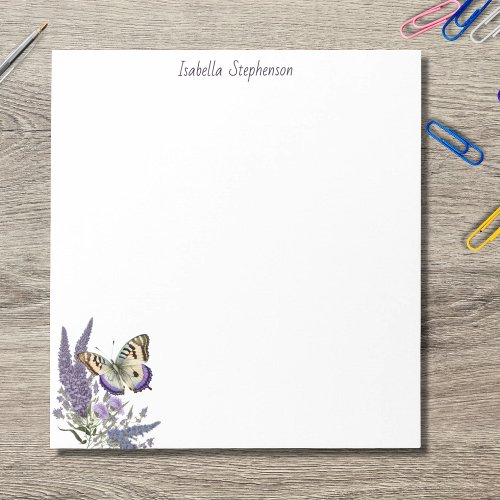 Elegant Watercolor Butterfly Lavender Floral  Notepad