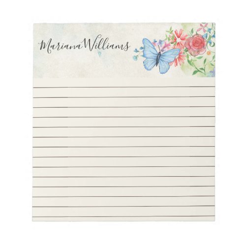 elegant watercolor butterfly lined notepad