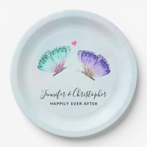 Elegant Watercolor Butterfly Pair Wedding Paper Plates