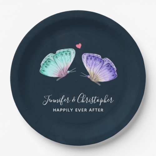 Elegant Watercolor Butterfly Pair Wedding Paper Plates