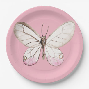 Elegant Watercolor Butterfly Pink Paper Plates