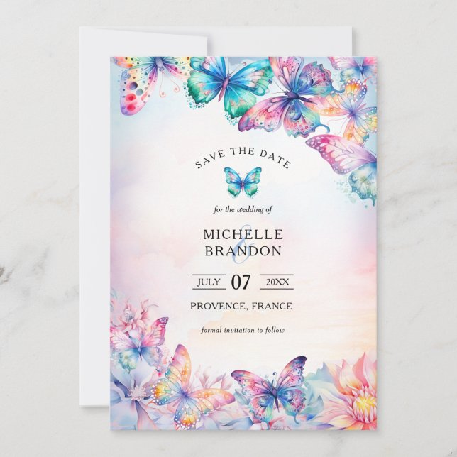 Elegant Watercolor Butterfly Wildflower Colorful Invitation (Front)