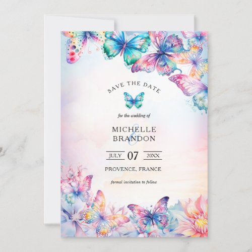 Elegant Watercolor Butterfly Wildflower Colorful Invitation