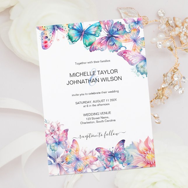 Elegant Watercolor Butterfly Wildflower Colorful Invitation (watercolor butterfly)
