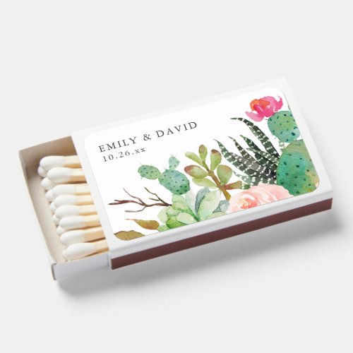 Elegant Watercolor Cactus Succulent Garden Wedding Matchboxes