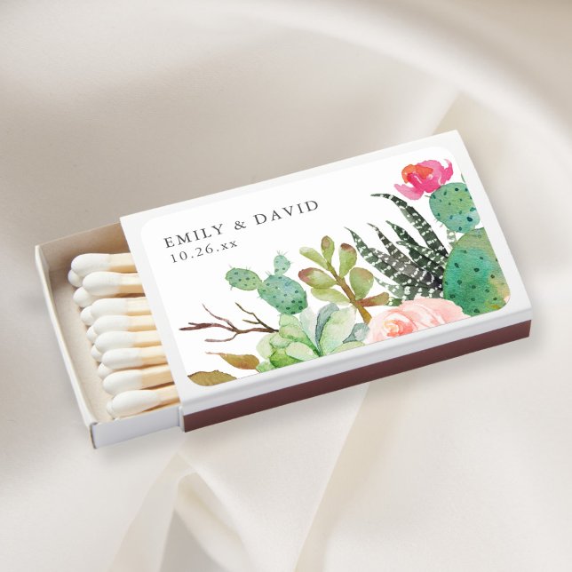 Elegant Watercolor Cactus Succulent Garden Wedding Matchboxes (Creator Uploaded)