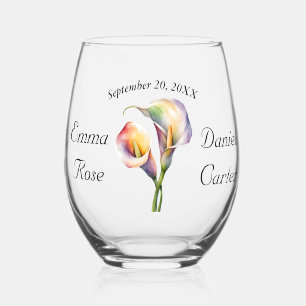 Elegant Watercolor Calla Lilies Romantic Floral Stemless Wine Glass