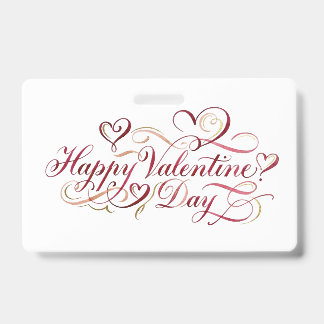 Elegant Watercolor Calligraphy Happy Valentine's D Badge