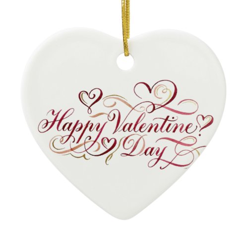 Elegant Watercolor Calligraphy Happy Valentine's D Ceramic Ornament