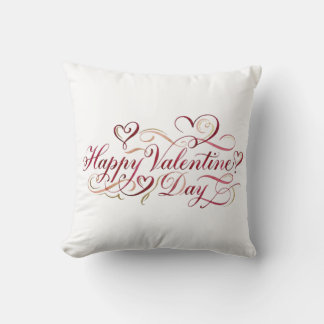 Elegant Watercolor Calligraphy Happy Valentine's D Throw Pillow