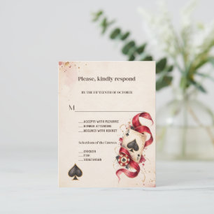 Elegant Watercolor Casino Night Burgundy Wedding RSVP Card