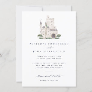 Elegant Watercolor Castle Illustration Wedding Invitation