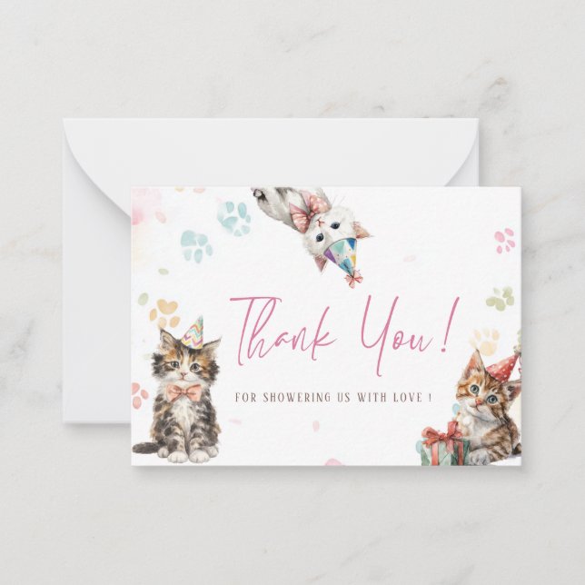 Elegant Watercolor Cat Kitten birthday Note Card (Front)