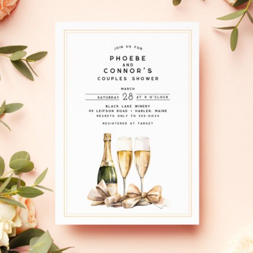 Elegant Watercolor Champagne Bow Couples Shower Invitation